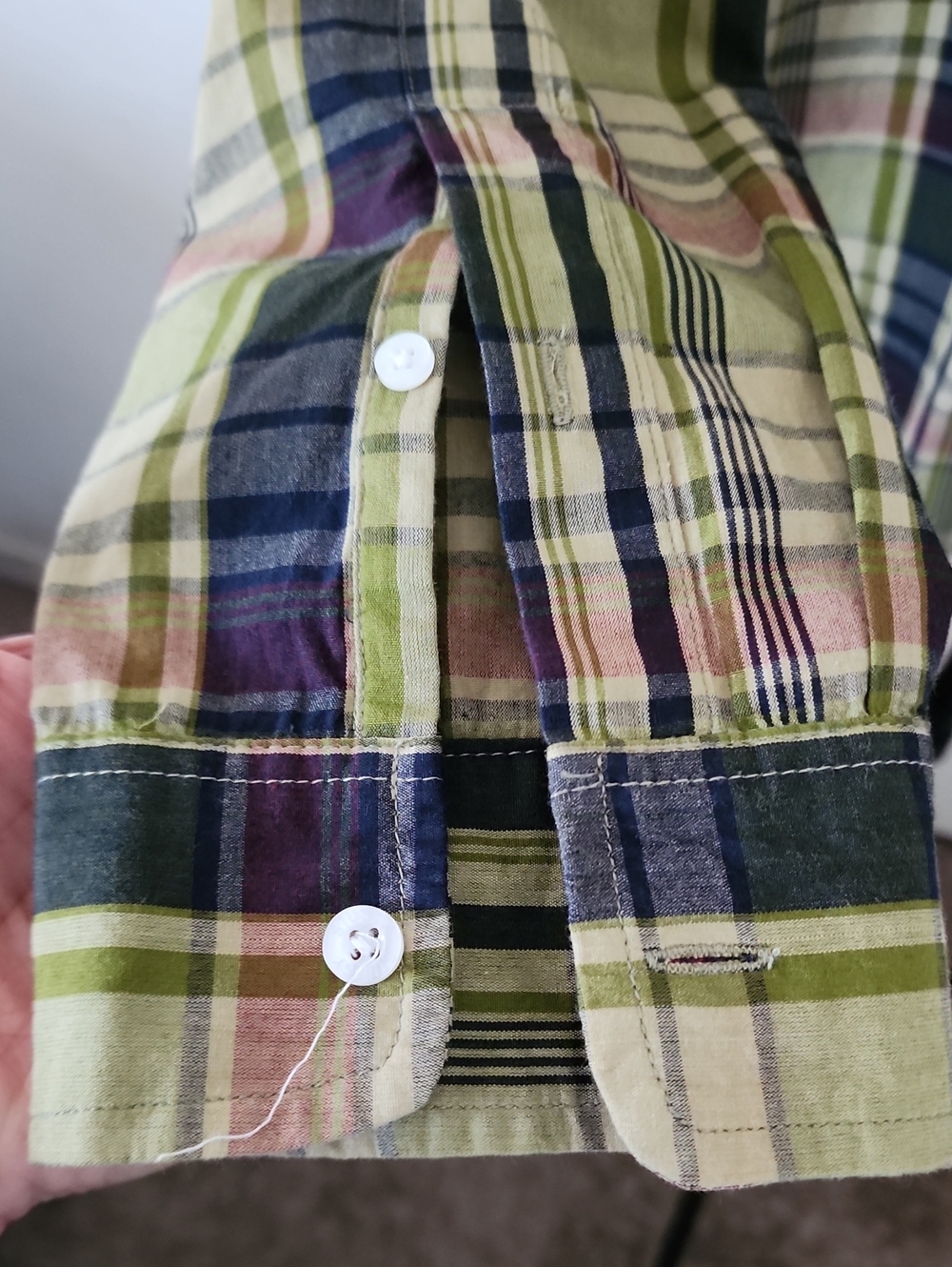 Stussy Green Plaid Button-Down Shirt with Navy & Pink Accents - Picture 3 of 6